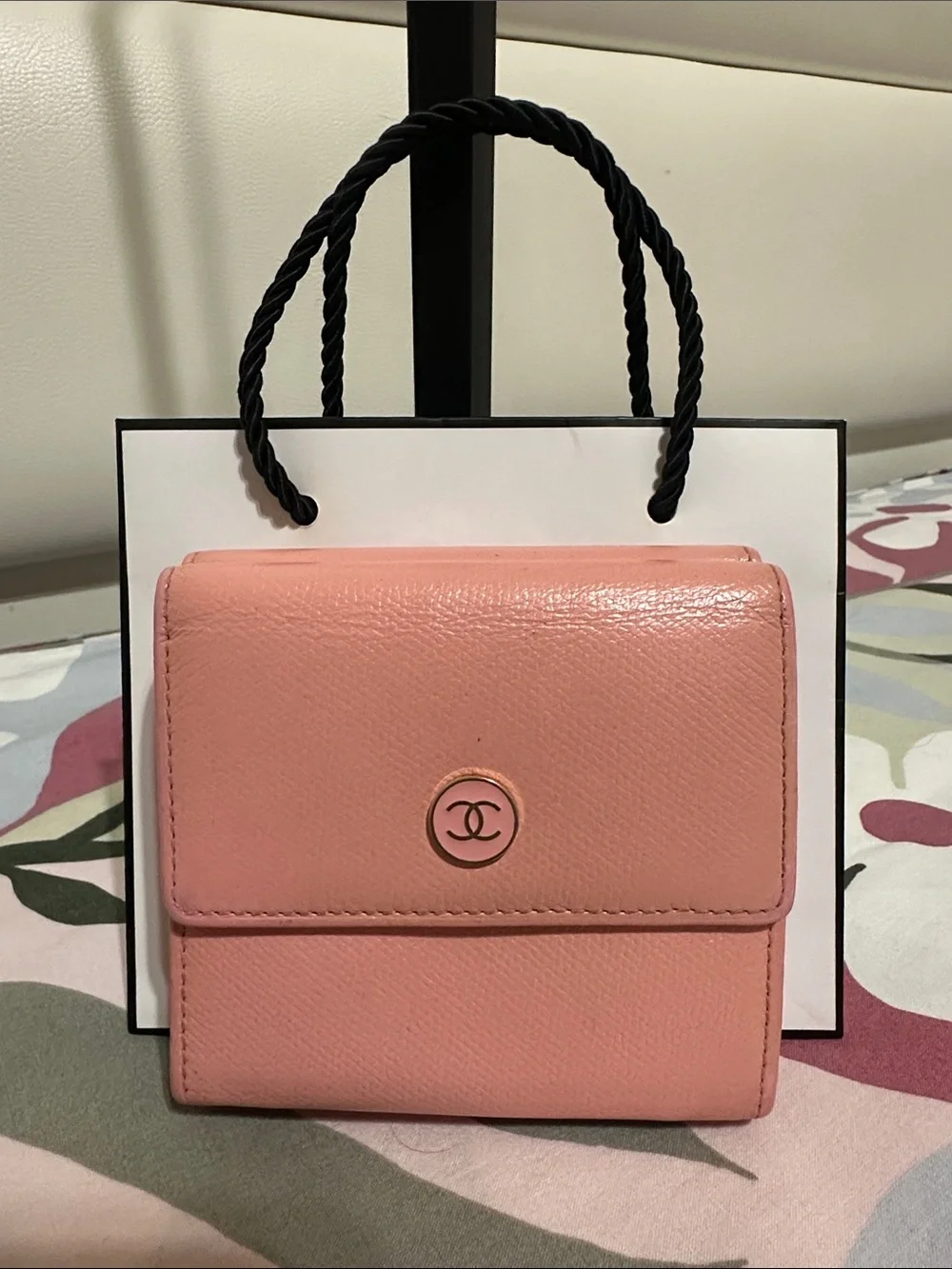 Chanel Compact Trifold Wallet in Pink Calfskin Leather